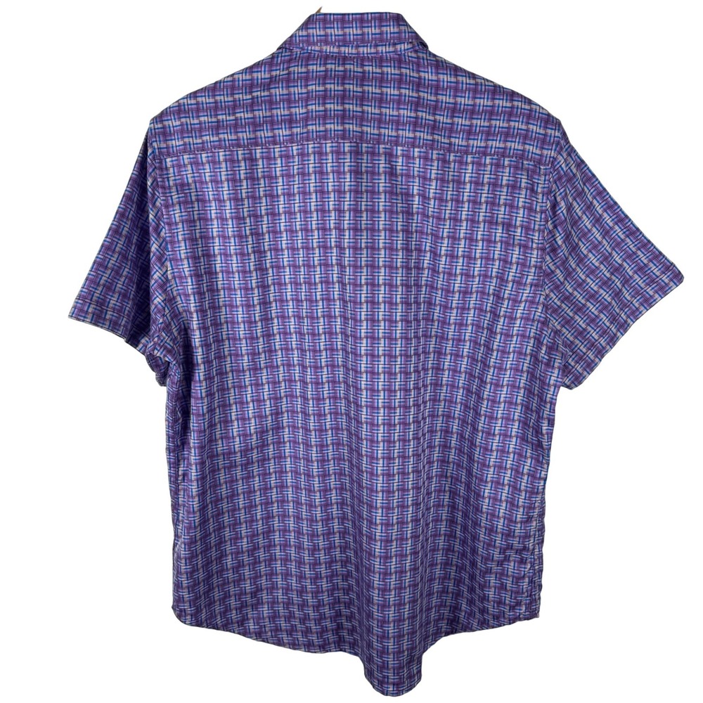 Robert Graham Geometric Print Short Sleeve Shirt Mens L PurpleButton Down - Picture 6 of 8